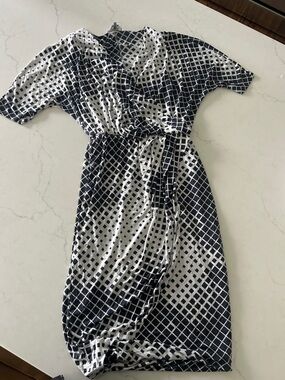 MaxMara Black and White Geometric Midi Wrap Dress